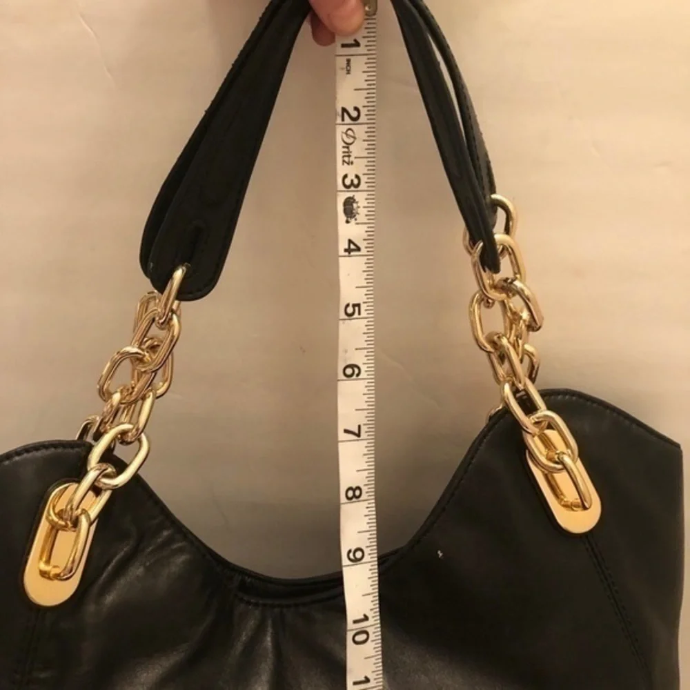 Michael kors black leather chain link tote bag